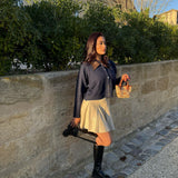 GILET BLEU MARINE COL CUIR MARRON