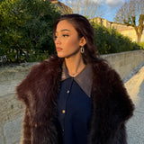 GILET BLEU MARINE COL CUIR MARRON