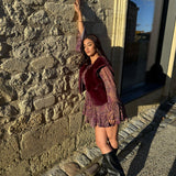 GILET FOURRURE ROUGE BORDEAUX